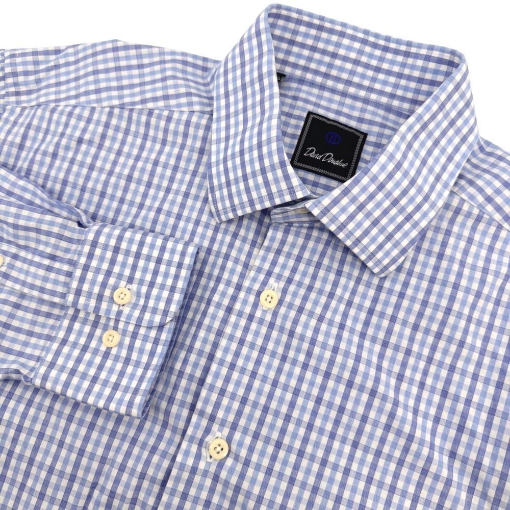 David Donahue Dress Shirt Mens 16 32/33 Blue Gingham Check Cotton Professional